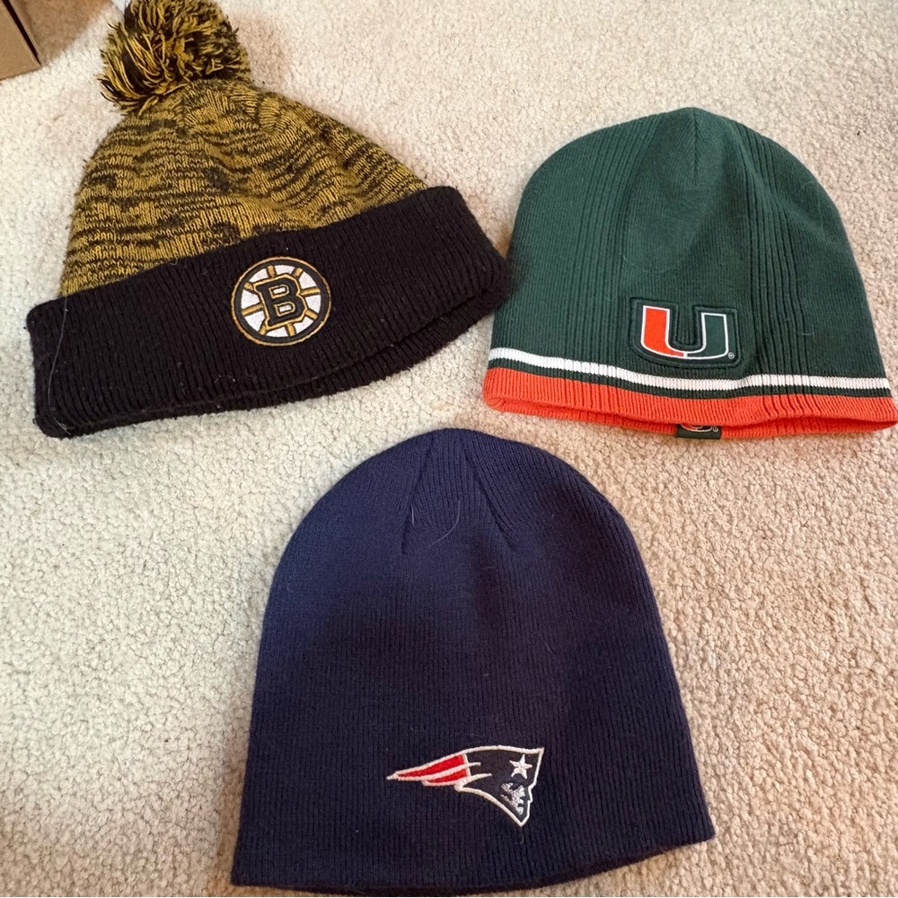 Youth Unisex Boston Bruins, Boston Patriots UMiami winter hats
